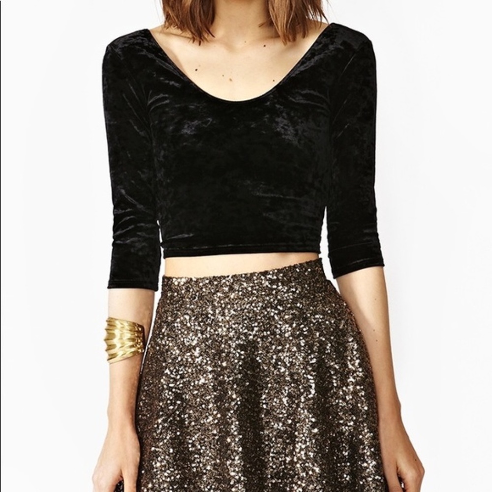 nasty gal black velvet coven crop top boho chic - Picture 5 of 5
